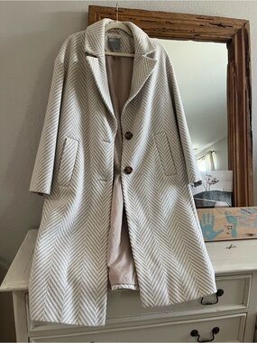 ASOS Cream and Light Gray Herringbone Pea Coat
